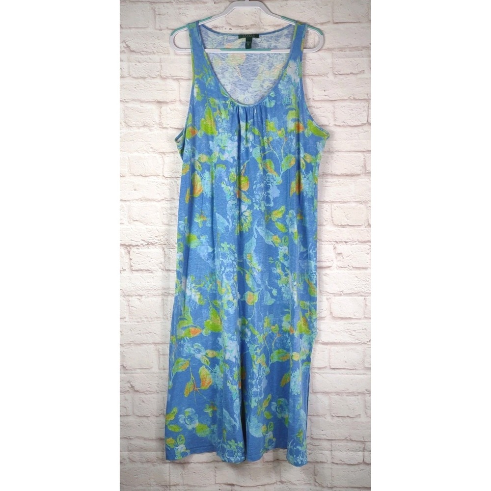 LRL Ralph Lauren Womens Midi Tank Dress XL  Floral Cotton Boho Swim Cover Up